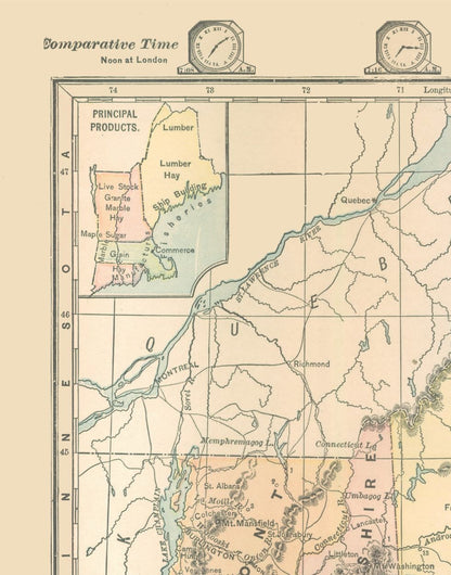 Historic State Map - United States Northeast - Monteith 1882 - 23 x 29.31 - Vintage Wall Art