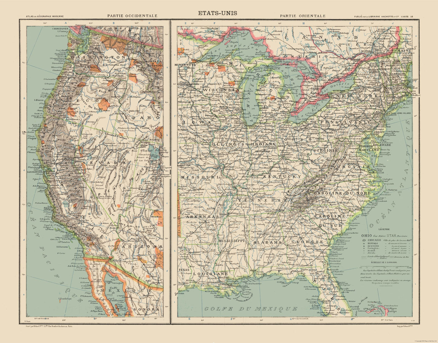 Historic State Map - United States Western Eastern - Schrader 1908 - 29.41 x 23 - Vintage Wall Art