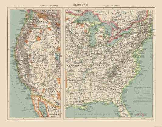 Historic State Map - United States Western Eastern - Schrader 1908 - 29.41 x 23 - Vintage Wall Art