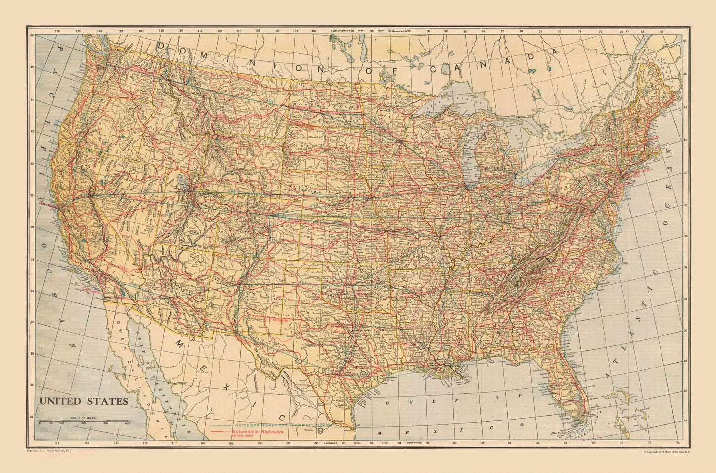 Historic State Map - United States - Reynold 1921 - 34.79 x 23 - Vintage Wall Art