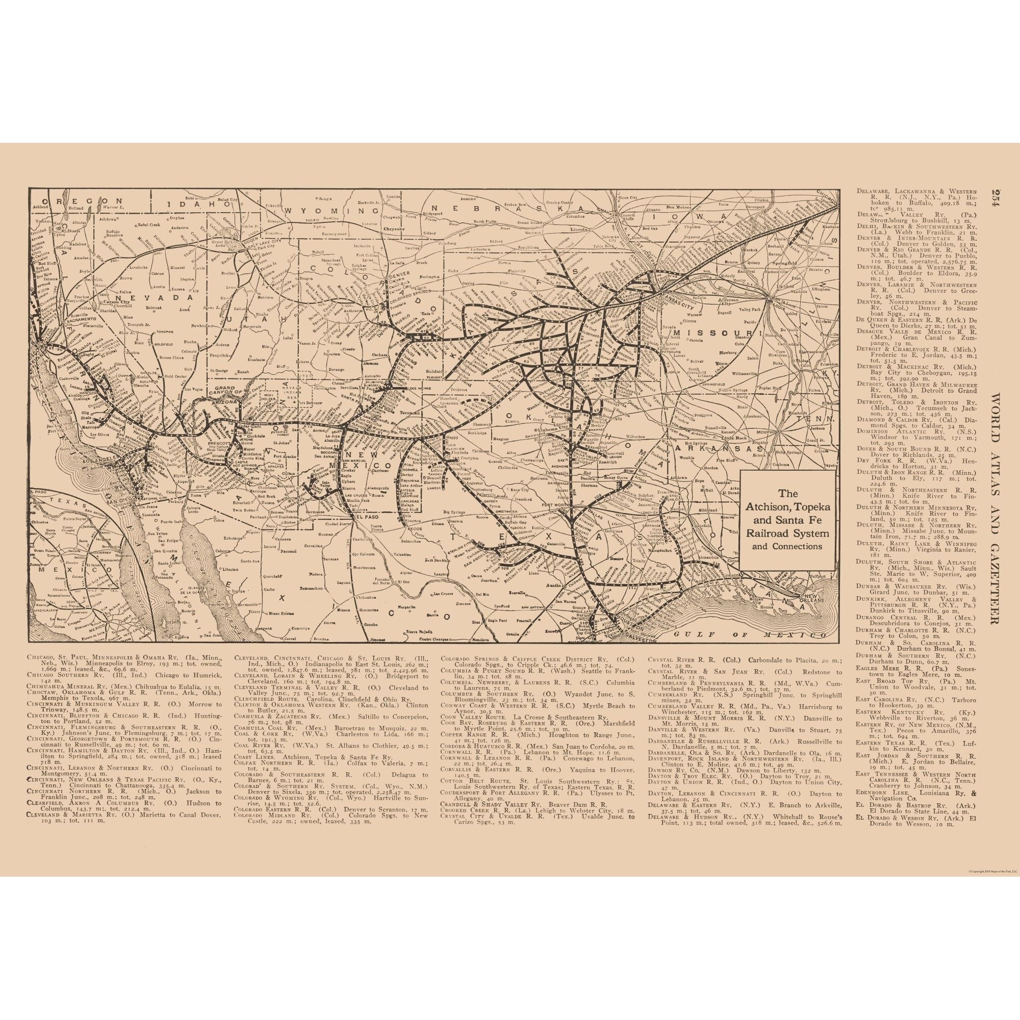 Railroad Map - Atchison Topeka Santa Fe Railroad - Reynold 1921 - 31.9 ...