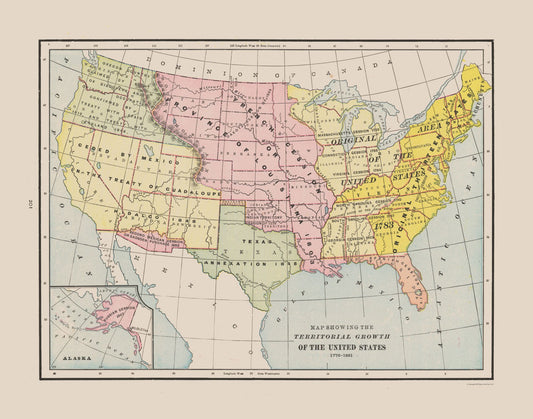 Historic State Map - United States Territorial Growth - Cram 1892 - 29.26 x 23 - Vintage Wall Art