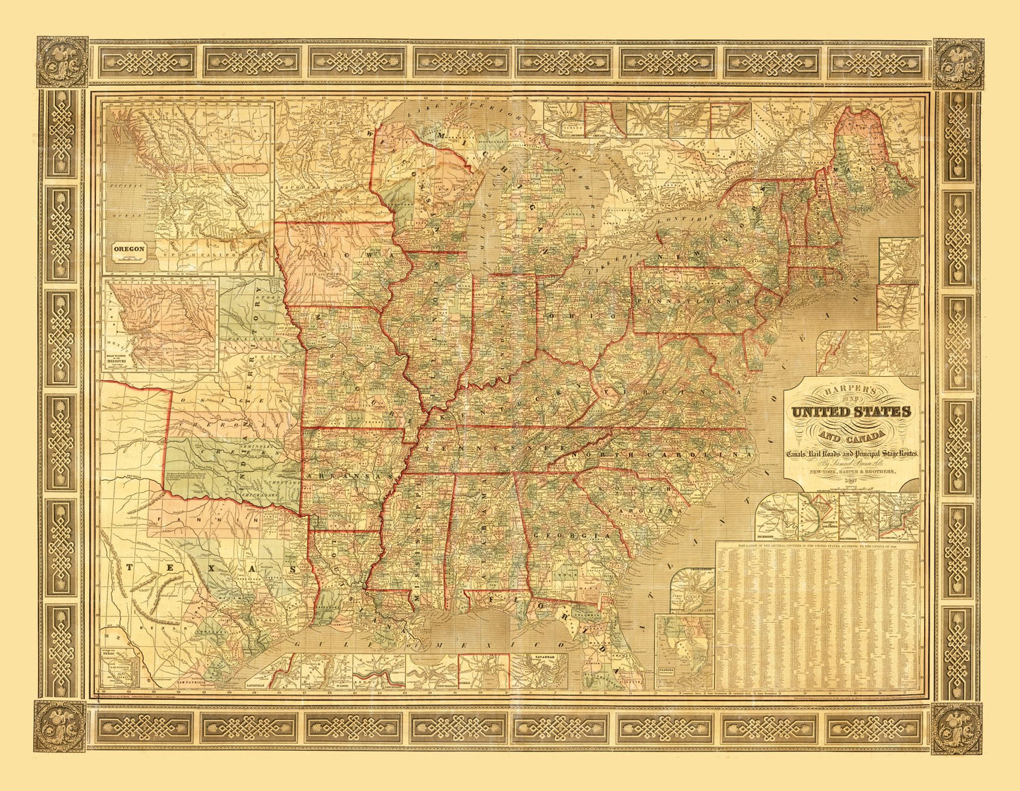 Historic State Map - United States Canada - Harper 1847 - 29.64 x 23 - Vintage Wall Art