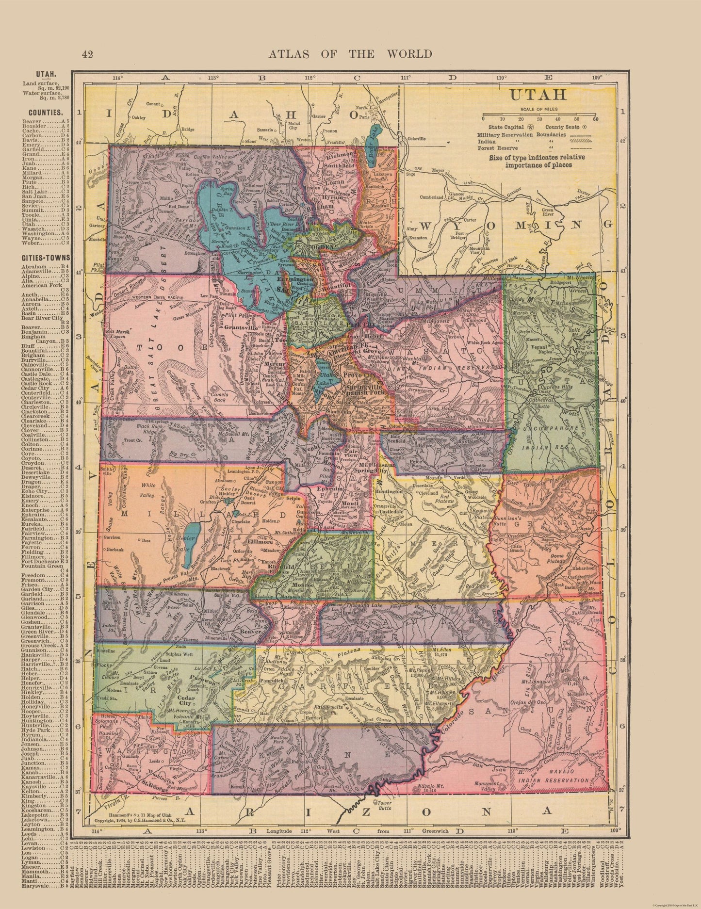 Historic State Map - Utah - Hammond 1910 - 23 x 29.82 - Vintage Wall Art