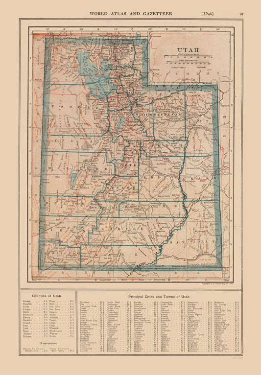 Historic State Map - Utah - Reynold 1921 - 23 x 33.08 - Vintage Wall Art