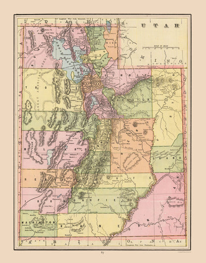 Historic State Map - Utah - Cram 1892 - 23 x 29.33 - Vintage Wall Art