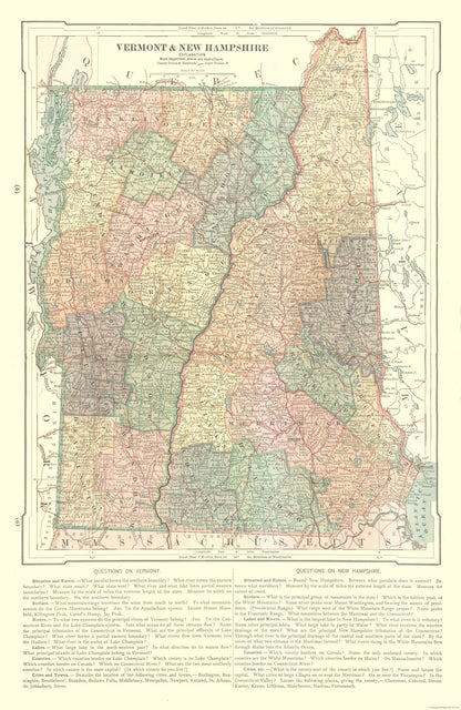 Historic State Map - Vermont and New Hampshire - Monteith 1882 - 23 x 35.40 - Vintage Wall Art