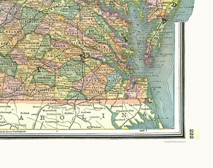 Historic State Map - Virginia Maryland Delaware - Johnson 1888 - 29.07 x 23 - Vintage Wall Art