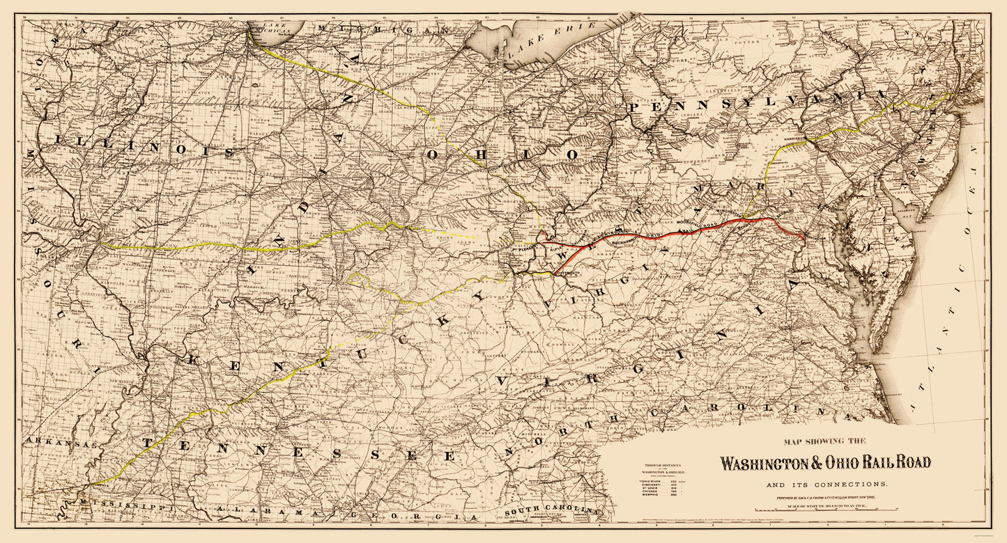 Railroad Map - Washington and Ohio Railroad - Colton 1870 - 23 x 42.60 - Vintage Wall Art