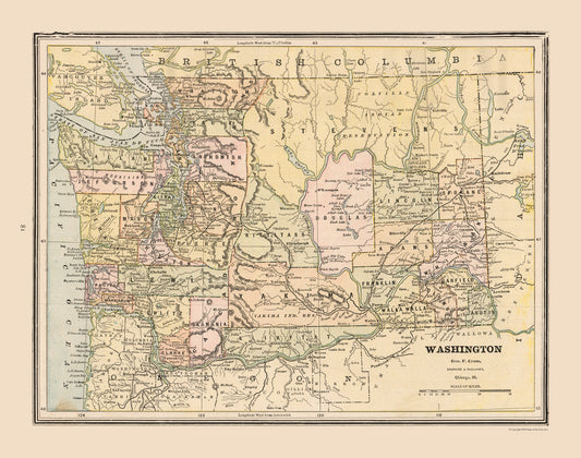Historic State Map - Washington - Cram 1888 - 29.19 x 23 - Vintage Wall Art