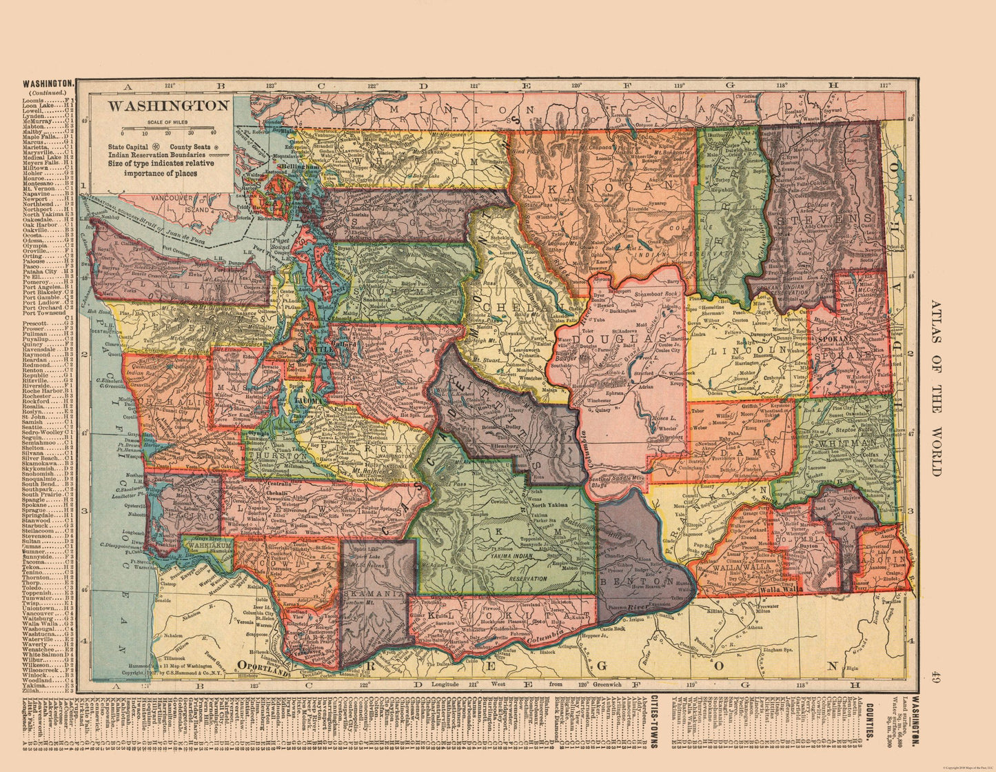 Historic State Map - Washington - Hammond 1910 - 29.71 x 23 - Vintage Wall Art