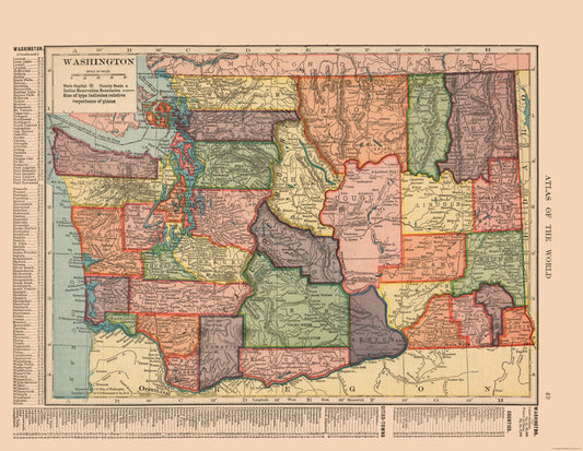 Historic State Map - Washington - Hammond 1910 - 29.71 x 23 - Vintage Wall Art