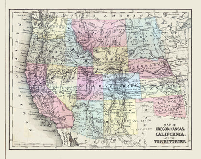 Historic State Map - United States Western - Mitchell 1877 - 29.21 x 23 - Vintage Wall Art