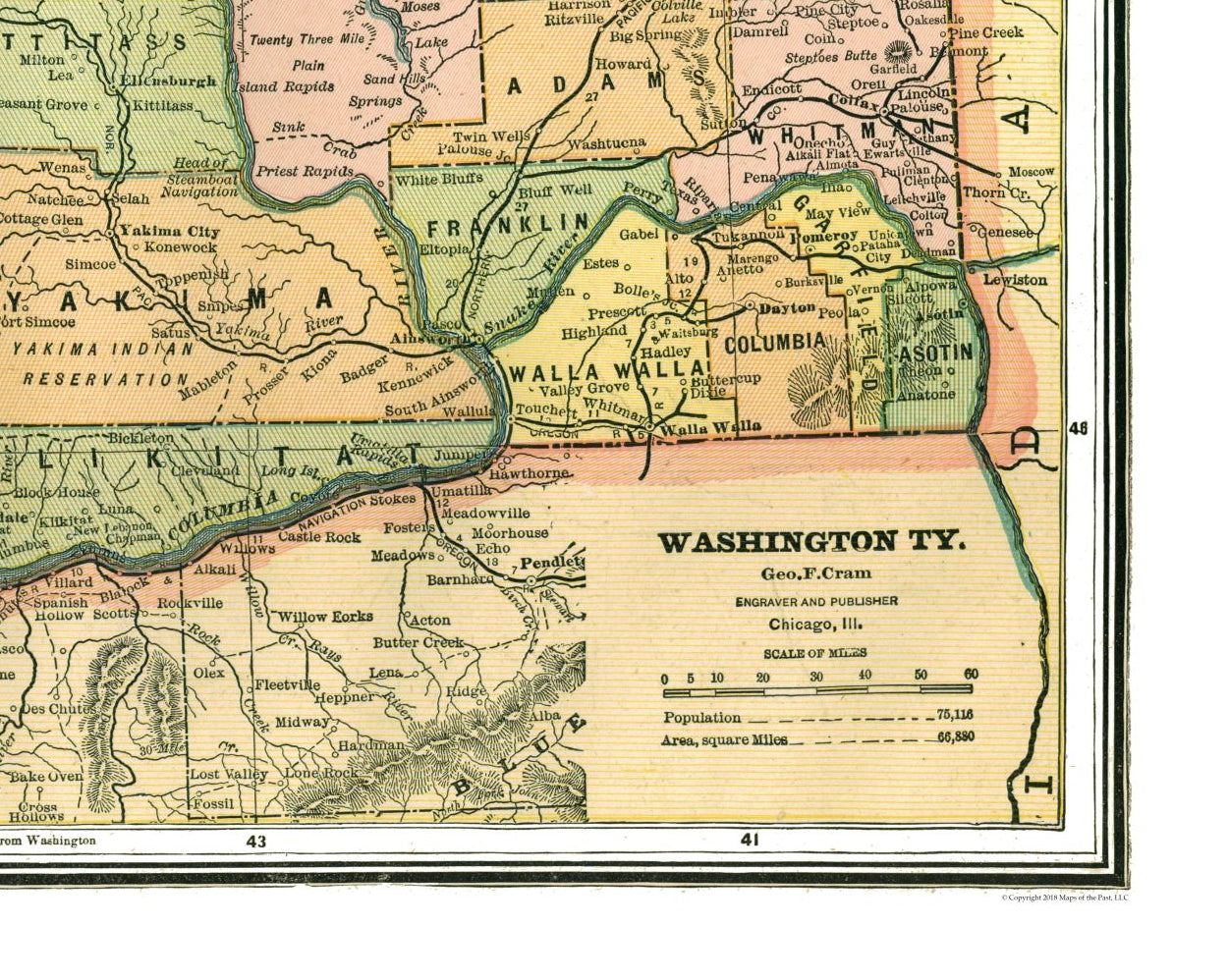 Historic State Map - Washington - Johnson 1888 - 28.81 x 23 - Vintage Wall Art