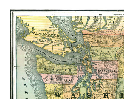 Historic State Map - Washington - Johnson 1888 - 28.81 x 23 - Vintage Wall Art