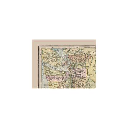 Historic State Map - Washington - Cram 1892 - 30.14 x 23 - Vintage Wall Art