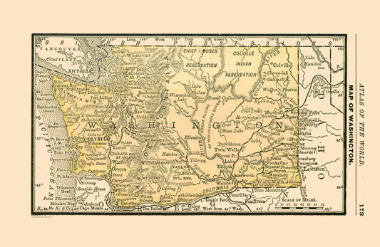 Historic State Map - Washington - Alden 1886 - 35.35 x 23 - Vintage Wall Art