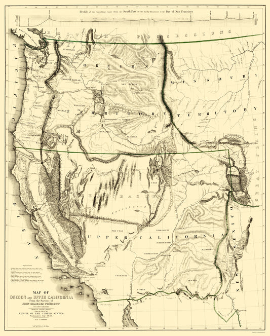 Historic State Map - Oregon Upper California - Weber 1848 - 23 x 28.62 - Vintage Wall Art