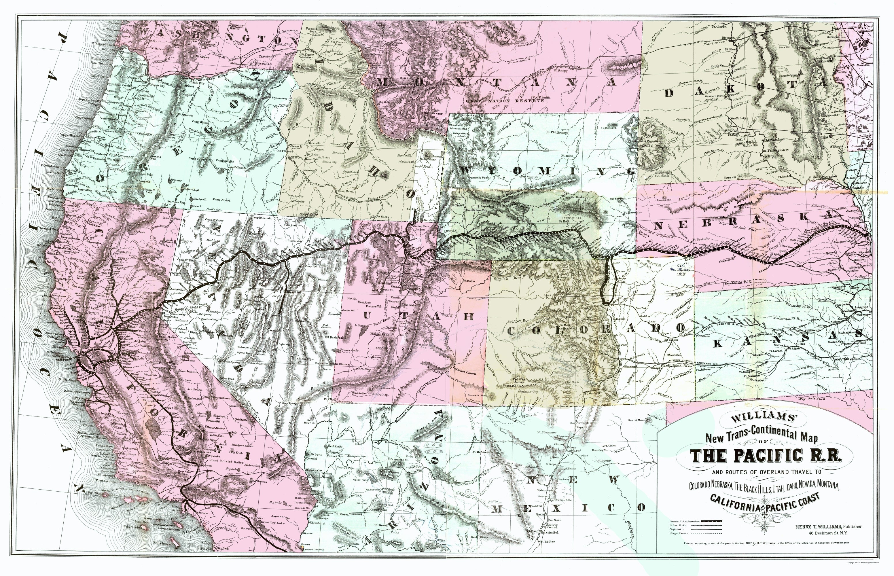 Railroad Map - Pacific Railroad California Routes - Williams 1877 - 23 ...