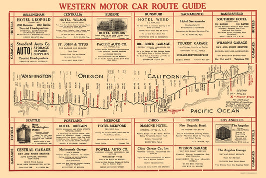 Historic State Map - Western Motor Car Route Guide - 1915 - 23 x 34.20 - Vintage Wall Art