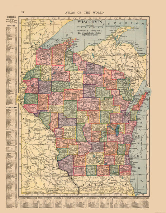 Historic State Map - Wisconsin - Hammond 1910 - 23 x 29.43 - Vintage Wall Art