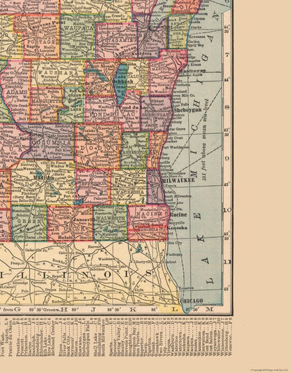 Historic State Map - Wisconsin - Hammond 1910 - 23 x 29.43 - Vintage Wall Art