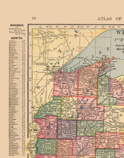 Historic State Map - Wisconsin - Hammond 1910 - 23 x 29.43 - Vintage Wall Art