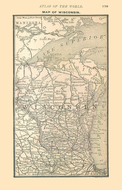 Historic State Map - Wisconsin - Alden 1886 - 23 x 35.83 - Vintage Wall Art