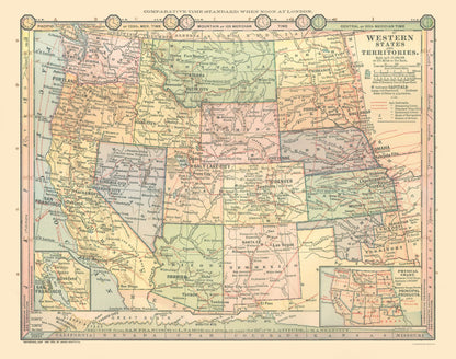 Historic State Map - Western States - Monteith 1882 - 29.15 x 23 - Vintage Wall Art