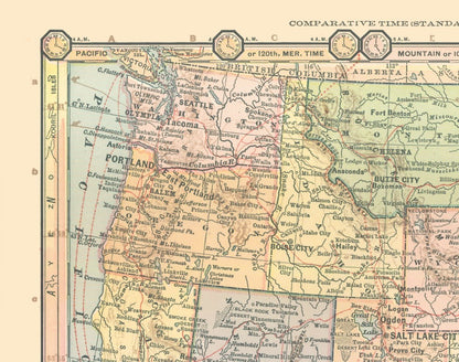 Historic State Map - Western States - Monteith 1882 - 29.15 x 23 - Vintage Wall Art