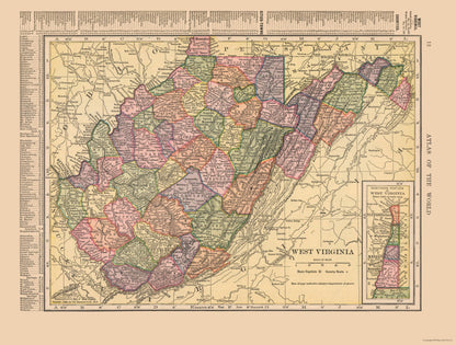 Historic State Map - West Virginia - Hammond 1910 - 30.37 x 23 - Vintage Wall Art