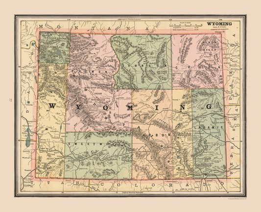 Historic State Map - Wyoming United States - Cram 1888 - 28.25 x 23 - Vintage Wall Art
