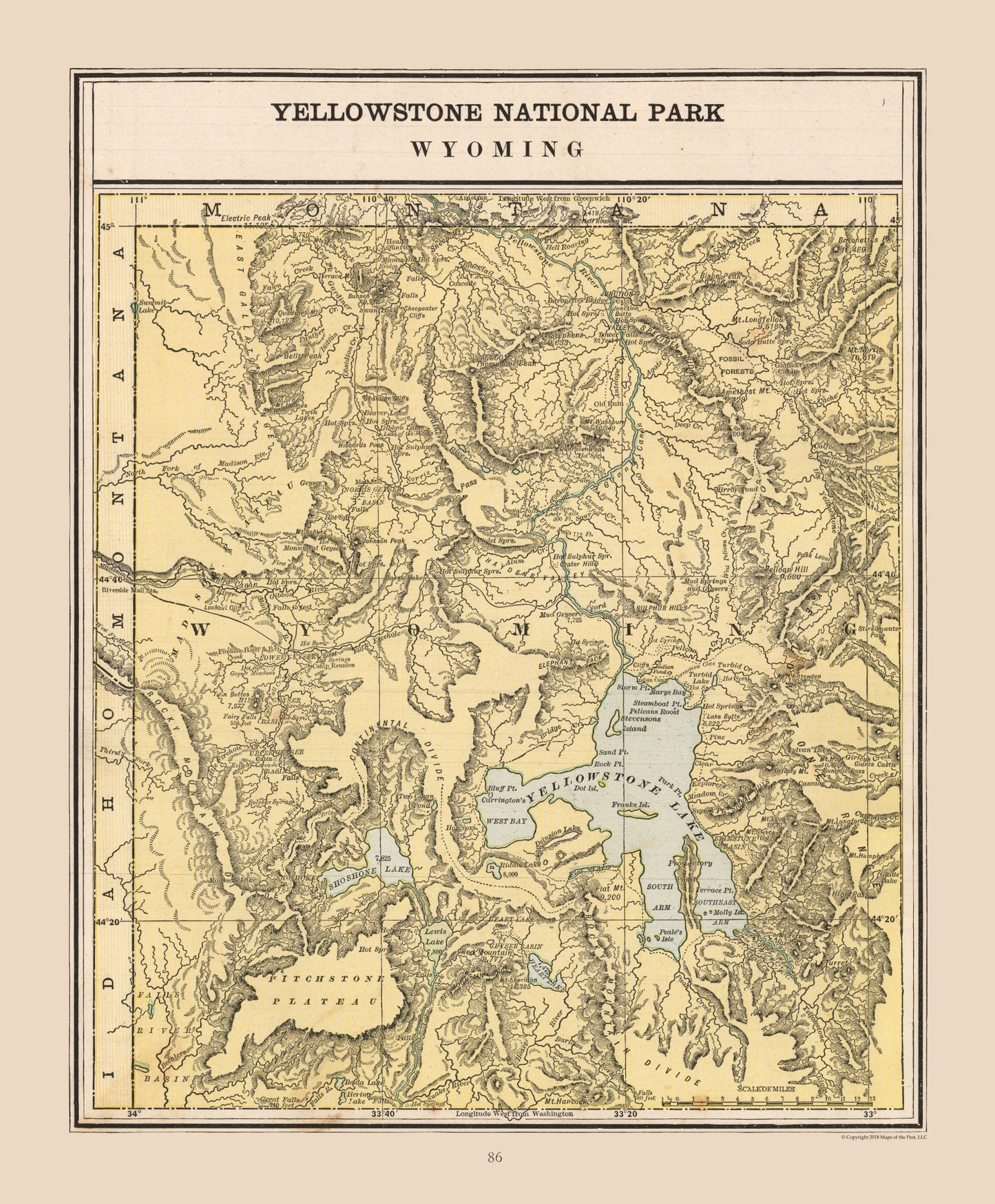 Historic State Map - Yellowstone National Park - Cram 1888 - 23 x 27.83 - Vintage Wall Art