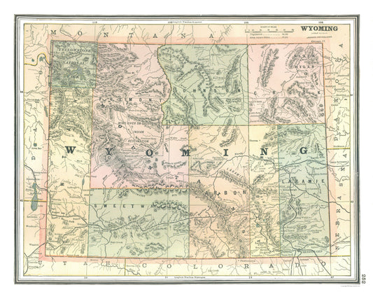 Historic State Map - Wyoming - Johnson 1888 - 28.72 x 23 - Vintage Wall Art
