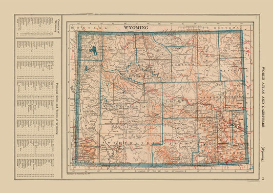 Historic State Map - Wyoming - Poates 1921 - 32.60 x 23 - Vintage Wall Art