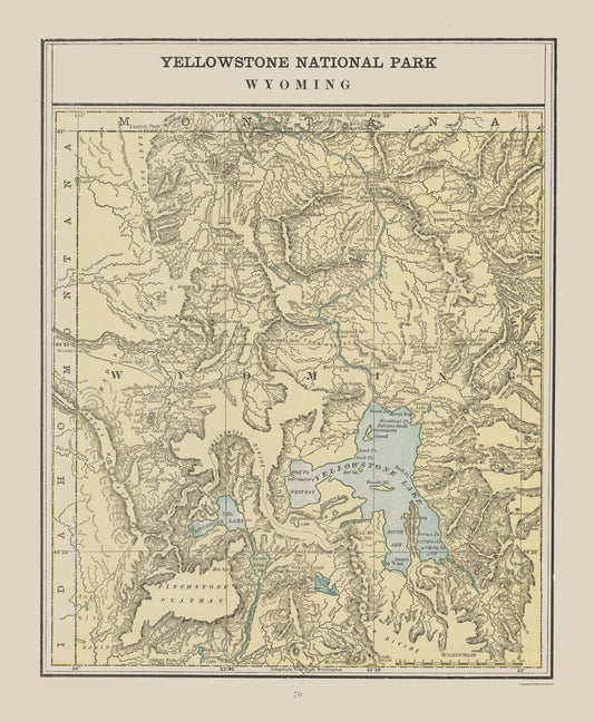 Historic State Map - Yellowstone Park - Cram 1892 - 23 x 27.91 - Vintage Wall Art