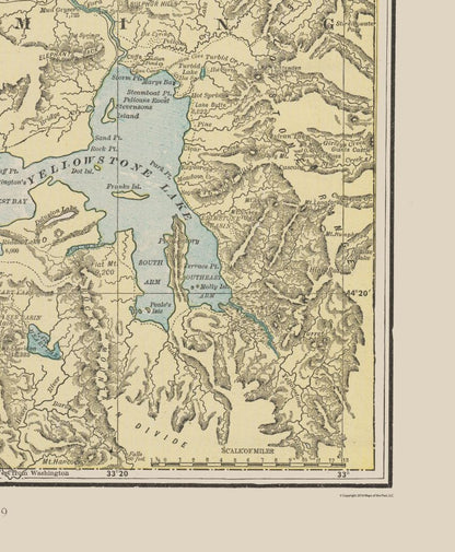 Historic State Map - Yellowstone Park - Cram 1892 - 23 x 27.91 - Vintage Wall Art