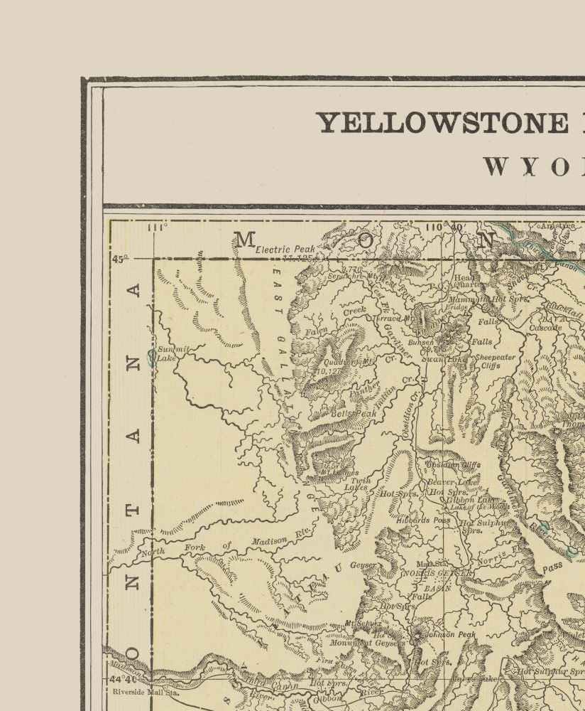 Historic State Map - Yellowstone Park - Cram 1892 - 23 x 27.91 - Vintage Wall Art