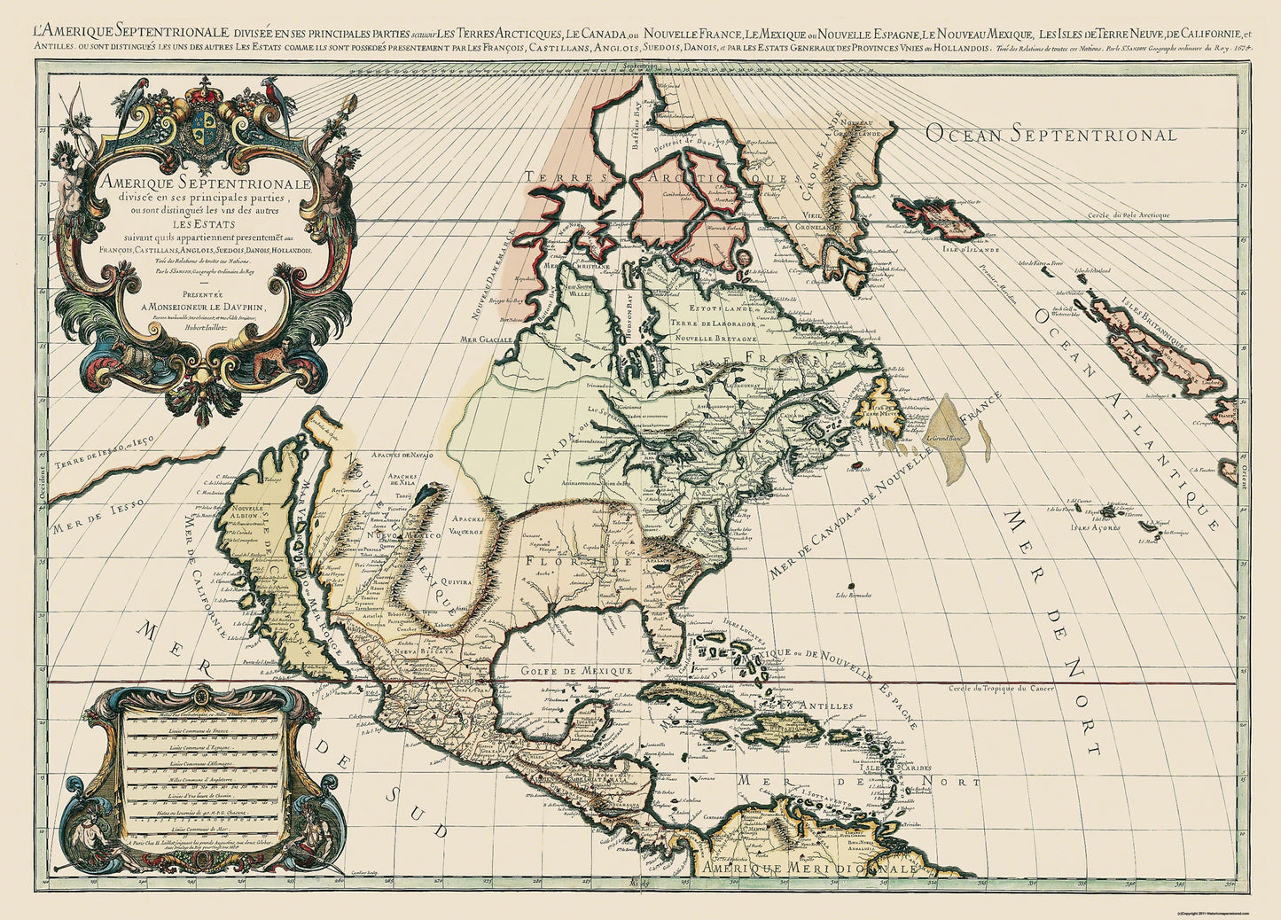 Historic State Map - Amerique Septentrionale - 1674 - 32 x 23 - Vintage Wall Art