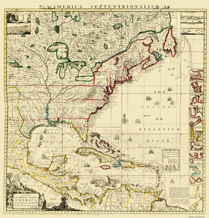 Historic State Map - Amerique Septentrionale - Popple 1733 - 23 x 24 - Vintage Wall Art