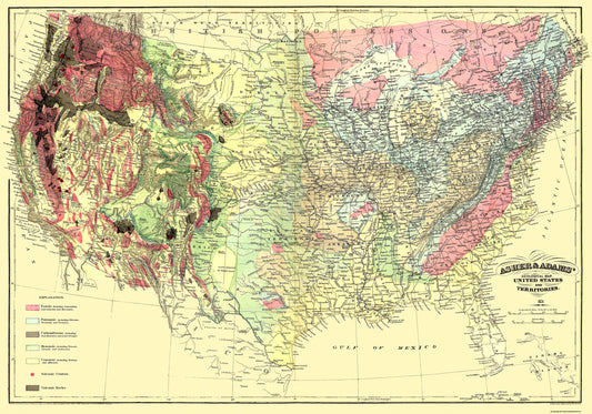 Historic State Map - United States Territories Geological - Asher 1874 - 32 x 23 - Vintage Wall Art