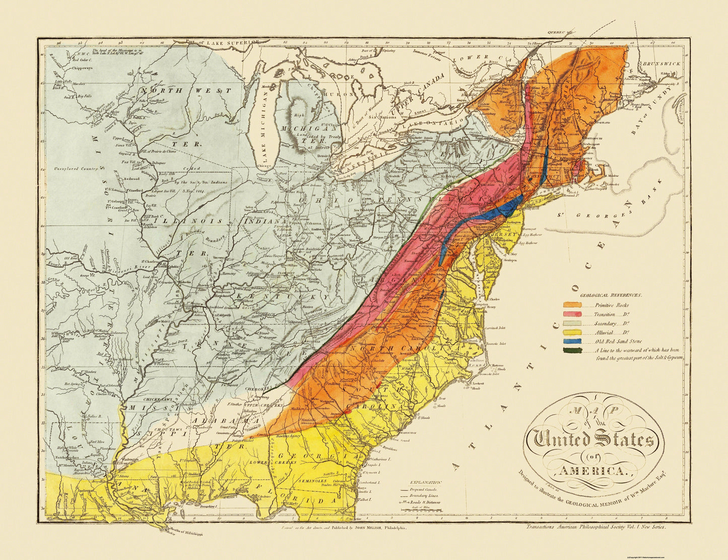 Historic State Map - United States - Melish 1817 - 29.88 x 23 - Vintage Wall Art