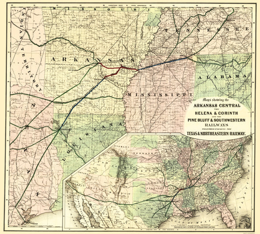 Railroad Map - Texas and Northeastern Railway - Colton 1872 - 23 x 25.58 - Vintage Wall Art