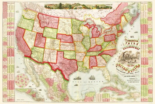 Railroad Map - American Union Railroads - Haasis 1866 - 23 x 34.08 - Vintage Wall Art