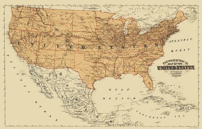 Historic Map - United States Mexico Canada - Andreas 1873 - 23 x 35 - Vintage Wall Art