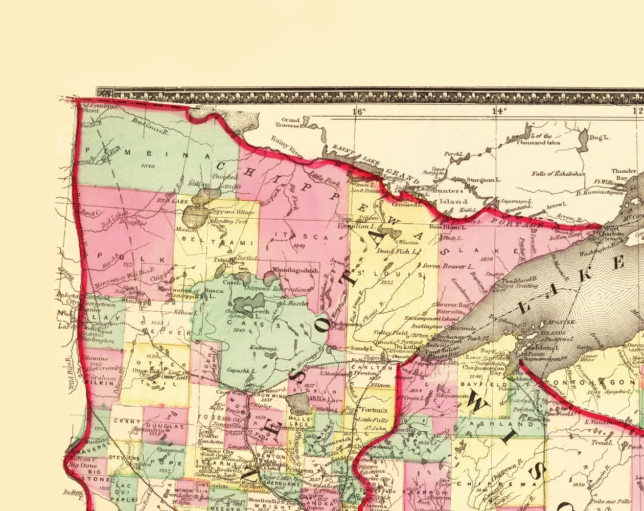 Historic State Map - Michigan Minnesota  Wisconsin - Baltimore 1873 - 23 x 28.98 - Vintage Wall Art