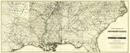 Railroad Map - United States Southern Railroads - Colton 1883 - 23 x 56.07 - Vintage Wall Art