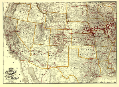 Railroad Map - Chicago Burlington and Quincy Railroad - Cram 1881 - 23 x 31.71 - Vintage Wall Art