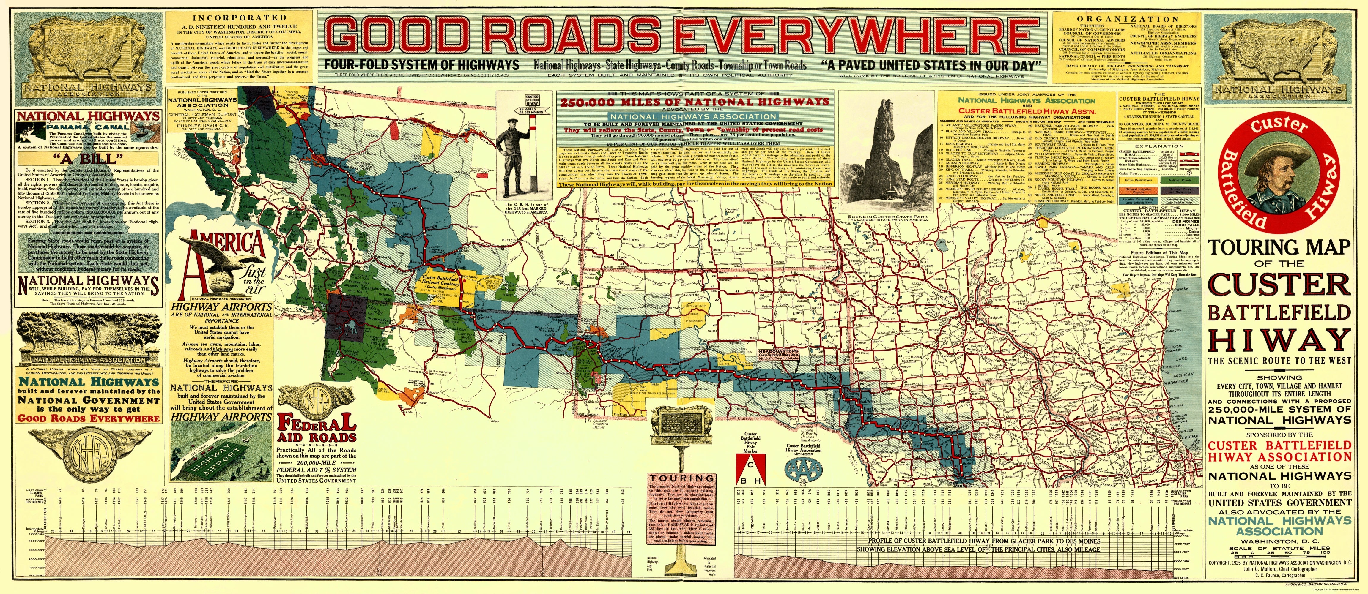 Bushfield Maps Historic Map - Custer Battlefield Highway - Mulford 1925 - 23 x 52.93 ...
