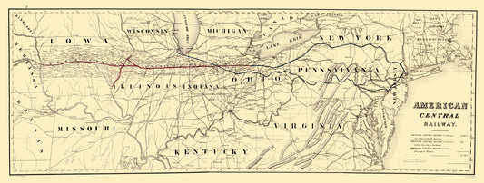 Railroad Map - American Central Railway - Bien 1886 - Vintage Wall Art